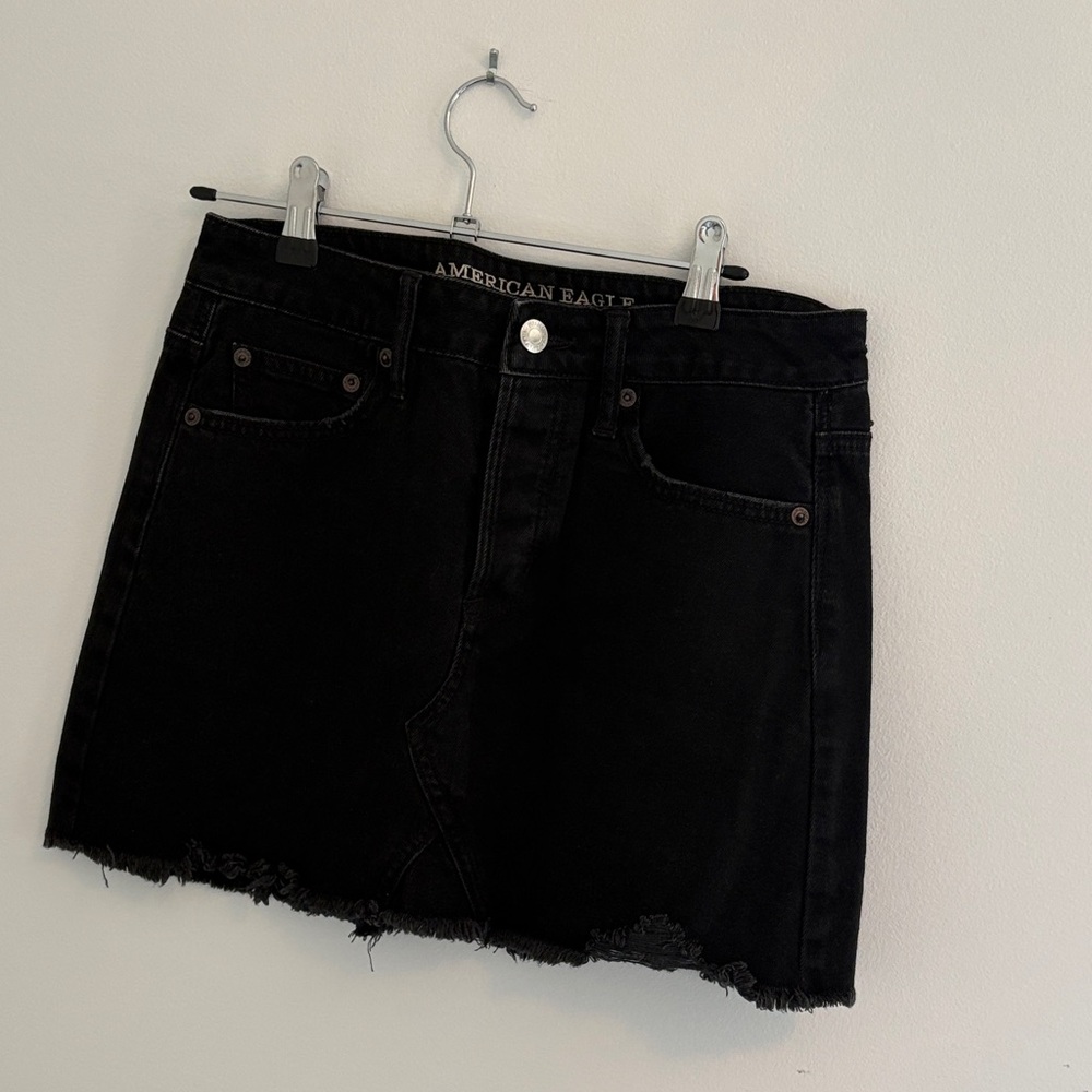 American Eagle Outfitters Black Frayed Hem Denim Mini Skirt